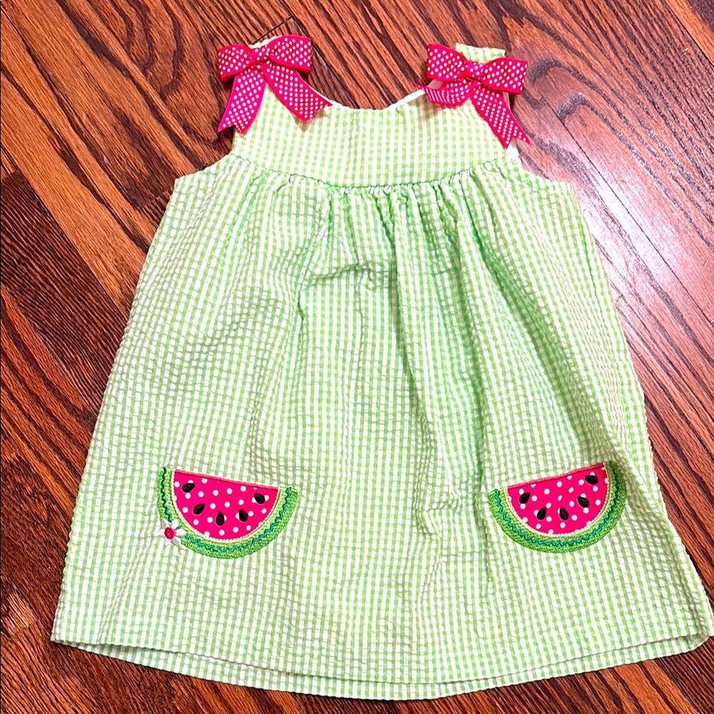 Green Gingham Dress with Watermelon Pockets